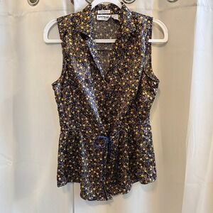 Vtg Unique Spectrum Top Retro Button Up Circle Art Deco Y2K Forest Fairy 19563